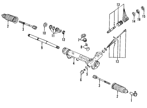 1994 Ford Mustang P/S Pump & Hoses, Steering Gear & Linkage Rack Assembly Diagram for E5DZ3575B