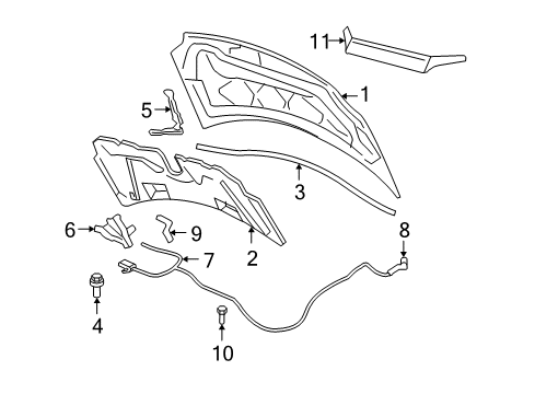 2007 Mercury Monterey Hood & Components, Exterior Trim Hood Diagram for 3F2Z-16612-AA