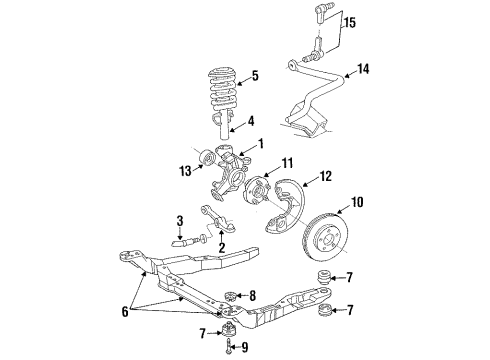1987 Ford Taurus Front Suspension Components, Lower Control Arm, Stabilizer Bar Mount Diagram for E6DZ-5400396-A