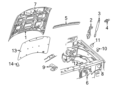 2002 Mercury Mountaineer Hood & Components Release Cable Diagram for 1L2Z-16916-AA