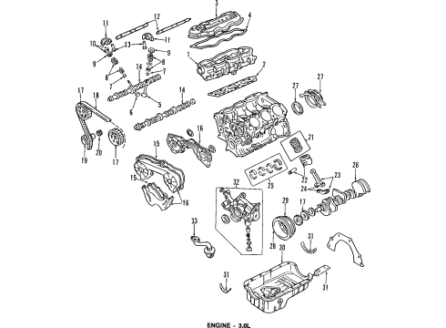 2000 Mercury Villager Engine Parts, Mounts, Cylinder Head & Valves, Camshaft & Timing, Oil Pan, Oil Pump, Crankshaft & Bearings, Pistons, Rings & Bearings Front Mount Diagram for XF5Z-6038-BA