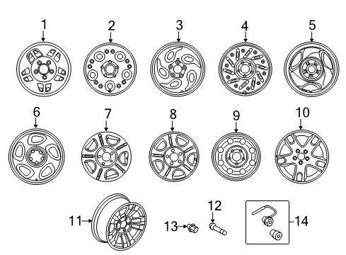 2004 Ford Ranger Wheels Wheel, Alloy Diagram for 2L5Z-1007-AA