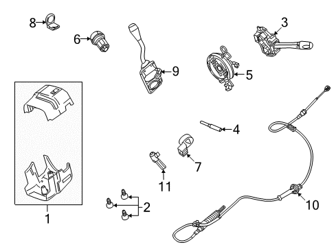 2008 Lincoln Town Car Shroud, Switches & Levers Gear Shift Assembly Diagram for 8W1Z-7210-AA
