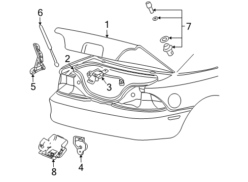 2009 Ford Mustang Trunk Lid Latch Assembly Diagram for 8R3Z-5443200-A