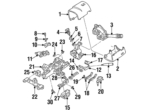 1994 Ford Thunderbird Steering Column Housing & Components, Shroud, Switches & Levers Cylinder & Keys Diagram for F4SZ6322050B