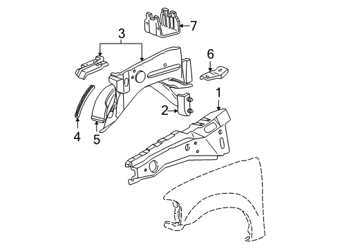 1998 Ford Expedition Structural Components & Rails Inner Panel Diagram for 4L3Z-16K006-AA