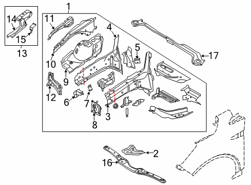 2016 Ford Escape Structural Components & Rails Outer Rail Support Diagram for AV6Z-16D119-A
