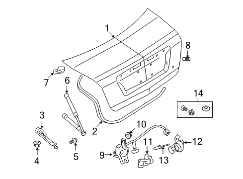 2011 Ford Fusion Trunk Lock Assembly Diagram for AE5Z-5443200-A