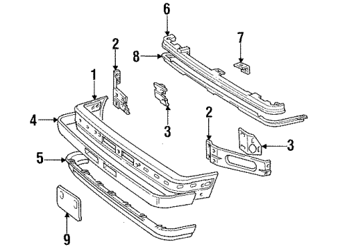 1991 Ford Ranger Front Bumper Face Bar Support Diagram for F3TZ-17752-E