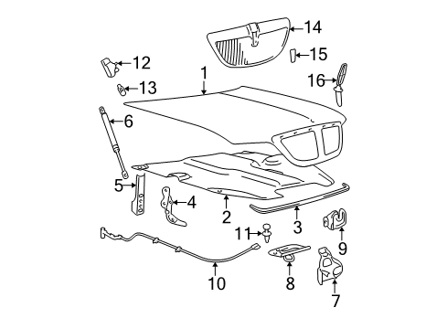2003 Lincoln Town Car Hood & Components Latch Diagram for F8VZ-16700-AA