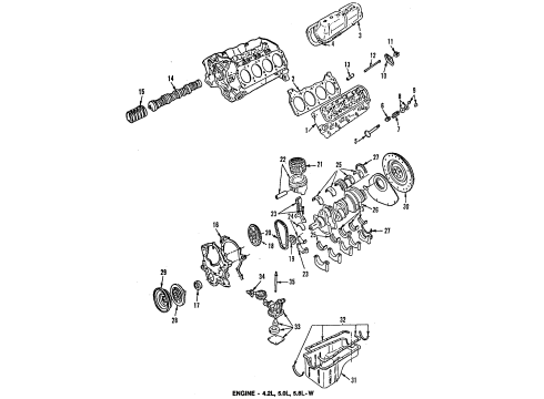 1988 Ford F-350 Engine Parts, Mounts, Cylinder Head & Valves, Camshaft & Timing, Oil Pan, Oil Pump, Crankshaft & Bearings, Pistons, Rings & Bearings Oil Pan Gasket Kit Diagram for FOAZ-6710-A