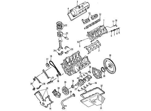 1994 Mercury Cougar Engine Parts, Mounts, Cylinder Head & Valves, Camshaft & Timing, Oil Pan, Oil Pump, Crankshaft & Bearings, Pistons, Rings & Bearings Front Mount Diagram for F4SZ6038A