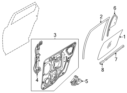 2007 Ford Freestyle Rear Door Door Glass Seal Diagram for 9L3Z-16736-A