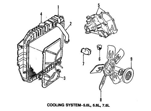 1997 Ford F-250 HD Cooling System, Radiator, Water Pump, Cooling Fan Fan Clutch Diagram for E7TZ-8A616-K