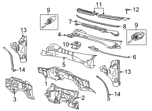 2013 Ford F-150 Cab Cowl Insulator Diagram for 9L3Z-1501588-D