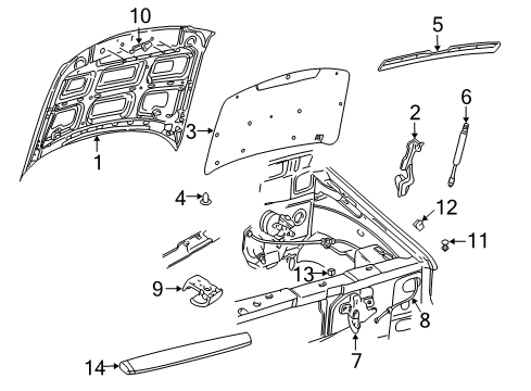2007 Ford Explorer Hood & Components Support Cylinder Diagram for 6L2Z-16C826-C
