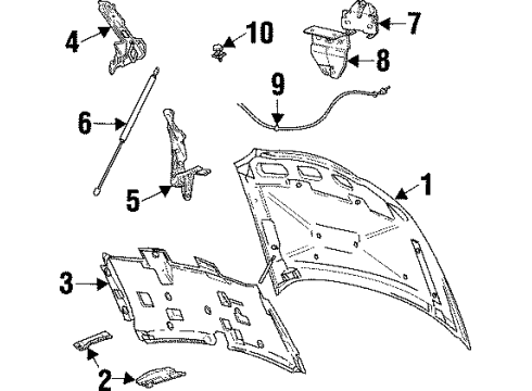 1996 Mercury Sable Hood & Components Latch Diagram for XF1Z-16700-AA