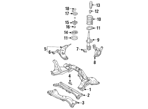 1993 Ford Probe Front Suspension Components, Lower Control Arm, Stabilizer Bar Coil Spring Diagram for F32Z5310A
