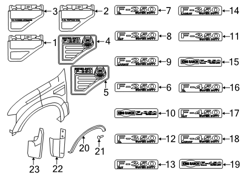 2009 Ford F-250 Super Duty Exterior Trim - Fender Mud Guard Diagram for F65Z-16A550-AB
