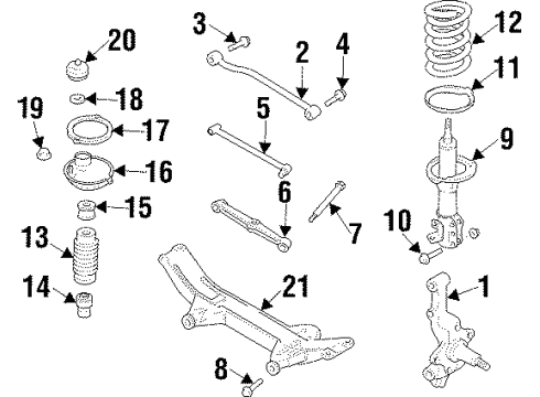 1998 Ford Escort Rear Suspension Components, Lower Control Arm, Stabilizer Bar Knuckle Diagram for F7CZ-4A013-AB