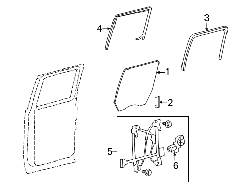 2011 Ford F-150 Rear Door - Glass & Hardware Door Glass Diagram for 9L3Z-1625712-A