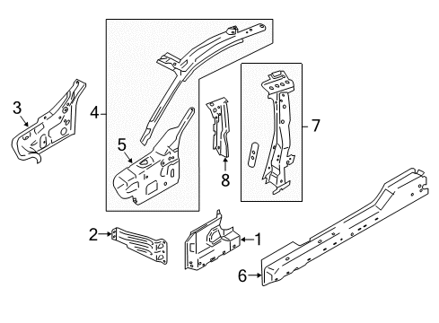2016 Ford Mustang Hinge Pillar, Lock Pillar Inner Lock Pillar Diagram for FR3Z-6302039-A