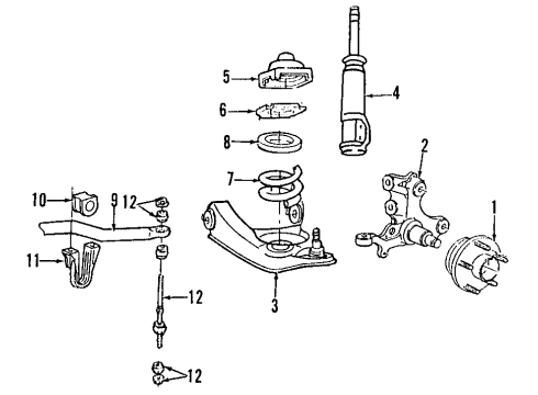 2002 Ford Mustang Front Suspension Components, Lower Control Arm, Stabilizer Bar Strut Mount Diagram for XR3Z-18198-BA