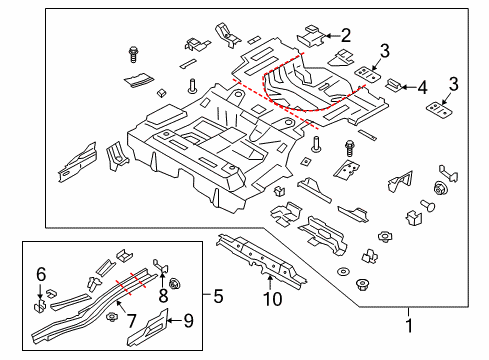 2020 Ford Fusion Rear Floor & Rails Rail Assembly Diagram for DG9Z-5410124-H