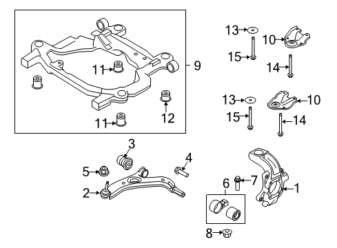 2013 Lincoln MKT Front Suspension Components, Lower Control Arm, Stabilizer Bar Knuckle Diagram for DE9Z-3K185-A