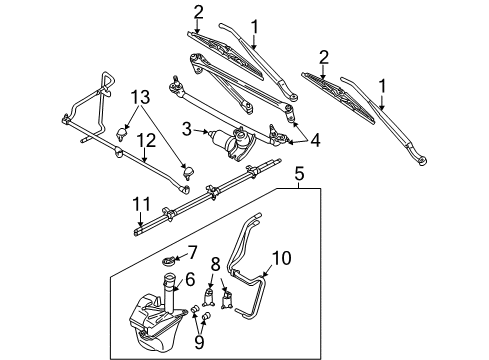 2005 Ford Escape Wiper & Washer Components Arm & Pivot Assembly Diagram for 6L8Z-17508-B