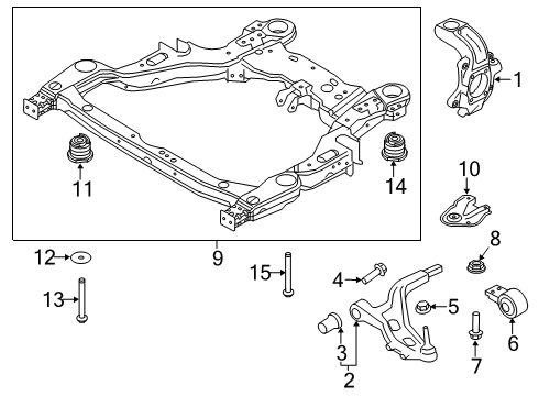 2013 Ford Taurus Front Suspension Components, Lower Control Arm, Stabilizer Bar Engine Cradle Diagram for DG1Z-5C145-B