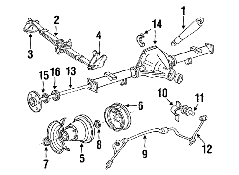 1987 Ford F-350 Rear Suspension Components, Axle Housing, Stabilizer Bar & Components Backing Plate Diagram for E9TZ-2212-A