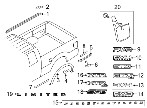 2009 Ford F-150 Exterior Trim - Pick Up Box Upper Molding Diagram for 5L3Z-84291A40-AAA