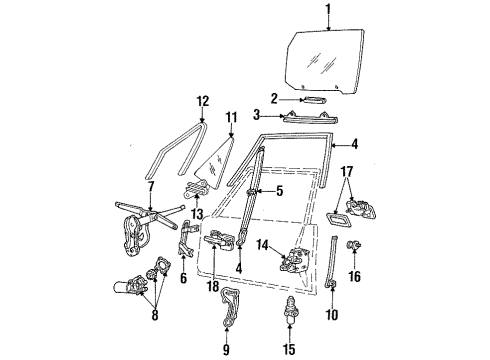 1987 Lincoln Continental Front Door Glass & Hardware, Lock & Hardware Actuator Diagram for FO3Z-54218A42-A