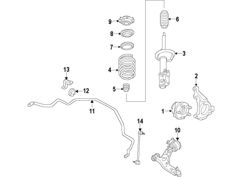 2019 Ford Fusion Front Suspension Components, Lower Control Arm, Stabilizer Bar Stabilizer Bar Diagram for DG9Z-5482-C