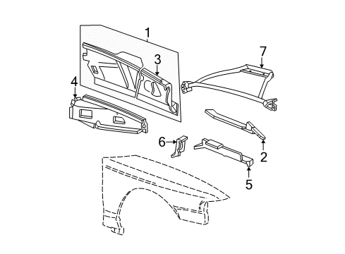 2002 Ford Mustang Structural Components & Rails Apron/Rail Assembly Bracket Diagram for F4ZZ-16D156-A