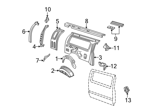 2009 Ford E-250 Inner Structure & Rails - Side Panel Extension Diagram for 8C2Z-1527998-A