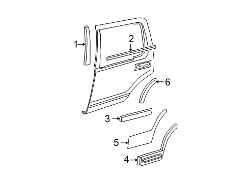 2002 Ford Explorer Exterior Trim - Rear Door Upper Molding Diagram for 1L2Z-78255A34-AAA