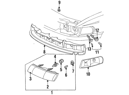 1992 Ford Taurus Headlamp Components, Side Marker Lamps Adjust Screw Diagram for F1SZ-13032-A