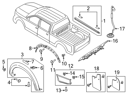 2017 Ford F-150 Exterior Trim - Pick Up Box Rocker Molding Pin Diagram for -W716352-S300