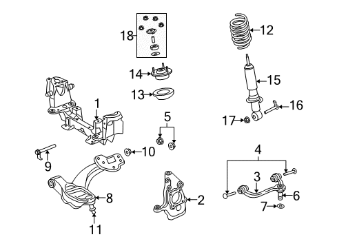2004 Mercury Marauder Front Suspension Components, Lower Control Arm, Upper Control Arm, Stabilizer Bar Spring Diagram for 3W3Z-5310-AA