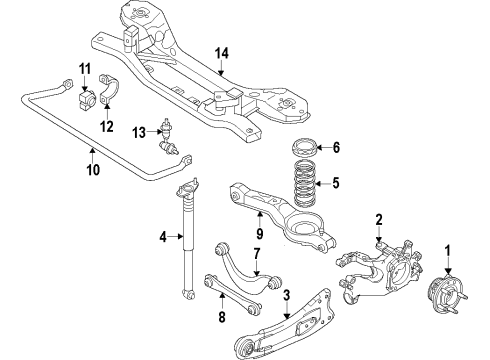 2018 Ford Focus Rear Suspension Components, Lower Control Arm, Upper Control Arm, Stabilizer Bar Lower Insulator Diagram for DV6Z-5586-B