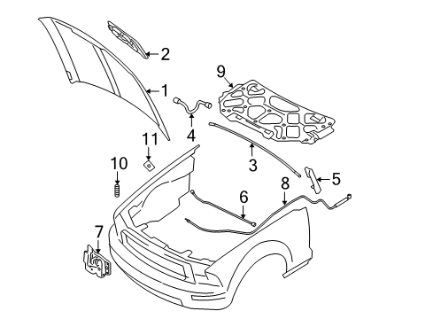 2006 Ford Mustang Hood & Components Hood Diagram for 7R3Z-16612-A