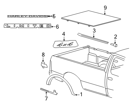 2008 Ford F-150 Exterior Trim - Pick Up Box Wheel Opening Molding Diagram for 4L3Z-8329164-BAA