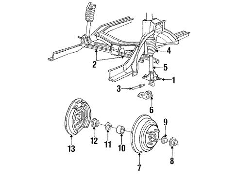 1988 Mercury Topaz Rear Suspension Components, Lower Control Arm Strut Mount Diagram for E63Z18192A