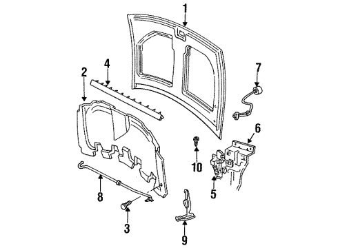 1997 Ford Windstar Hood & Components Release Cable Diagram for F58Z-16916-A