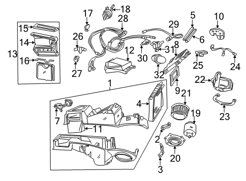 1999 Ford Mustang A/C Evaporator & Heater Components Control Valve Diagram for XR3Z-19A563-AA
