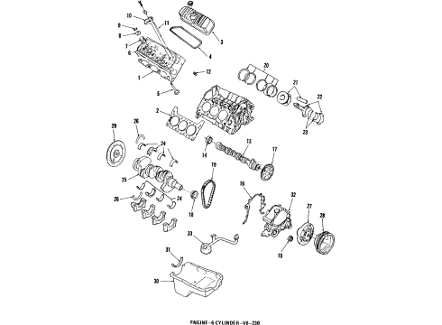 1997 Mercury Cougar Engine Parts, Mounts, Cylinder Head & Valves, Camshaft & Timing, Oil Pan, Oil Pump, Crankshaft & Bearings, Pistons, Rings & Bearings Front Mount Diagram for F4SZ6038C