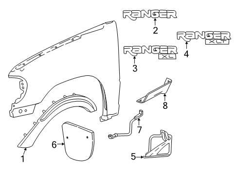 2003 Ford Ranger Exterior Trim - Fender Stone Guard Diagram for 3L5Z-16G554-AAA