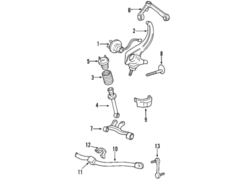 2003 Ford Thunderbird Front Suspension Components, Lower Control Arm, Upper Control Arm, Stabilizer Bar Bushings Diagram for XW4Z-3069-AA